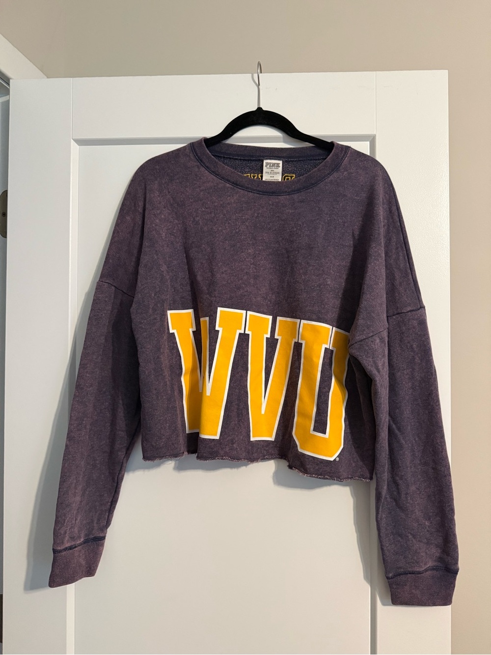 PINK Victoria's Secret WVU Cropped Crewneck - Purple & Gold